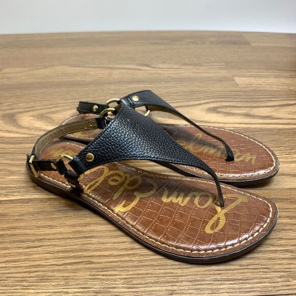Sam Edelman Greta Women's Size 7M Black Leather Sling Back Flat Sandals - Picture 1 of 8